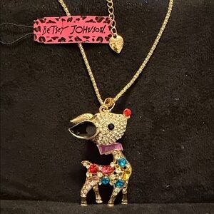 Betsey Johnson Gold Deer Pendant with Colorful Gems